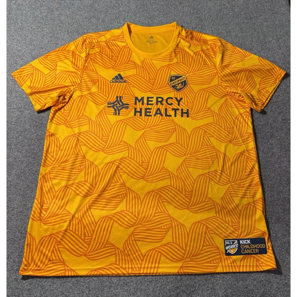 Adidas FC Cincinnati Men Yellow 2019 MLS Works Kick Childhood Cancer Jersey 2XL